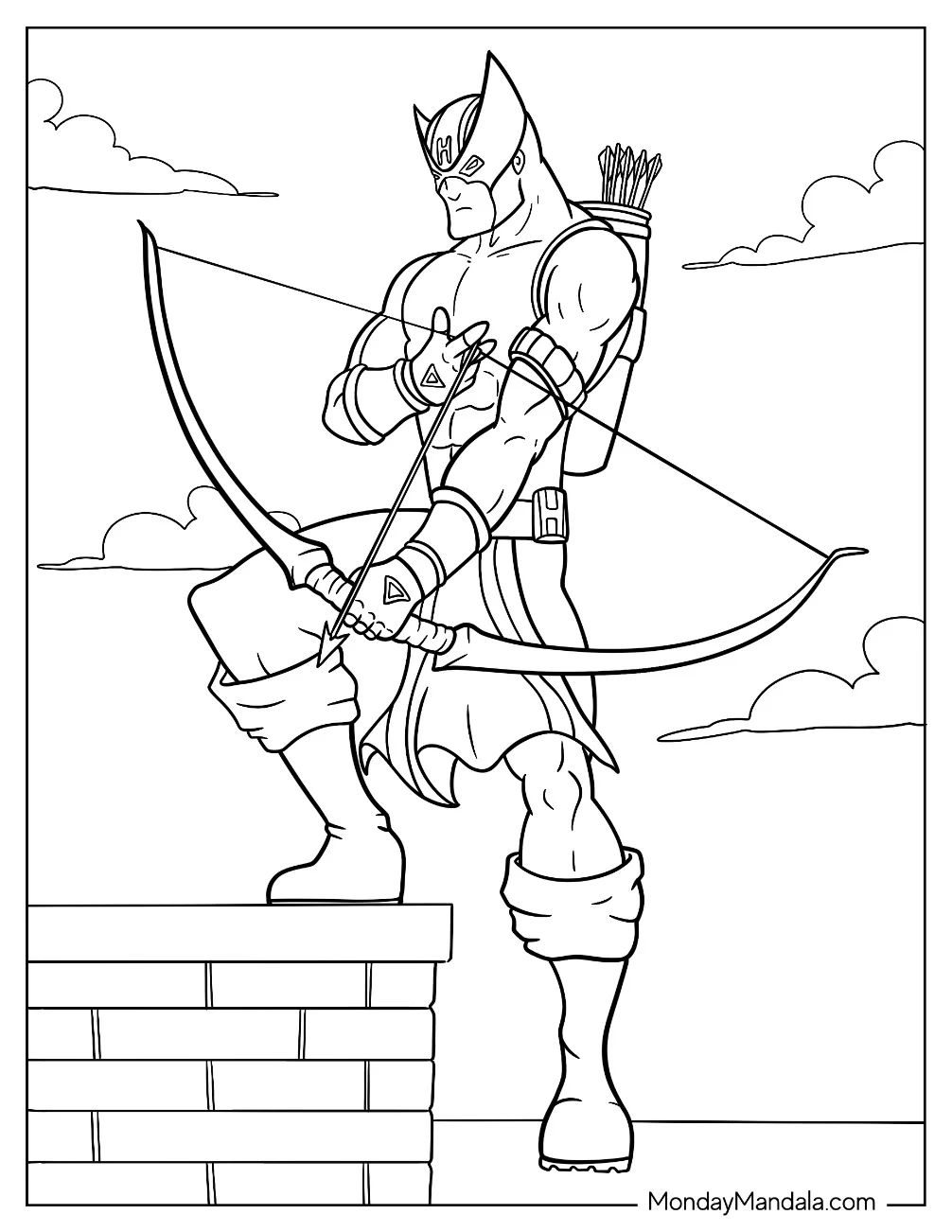 Marvel Comics Hawkeye Coloring Page Holding Bow And Arrow coloring page