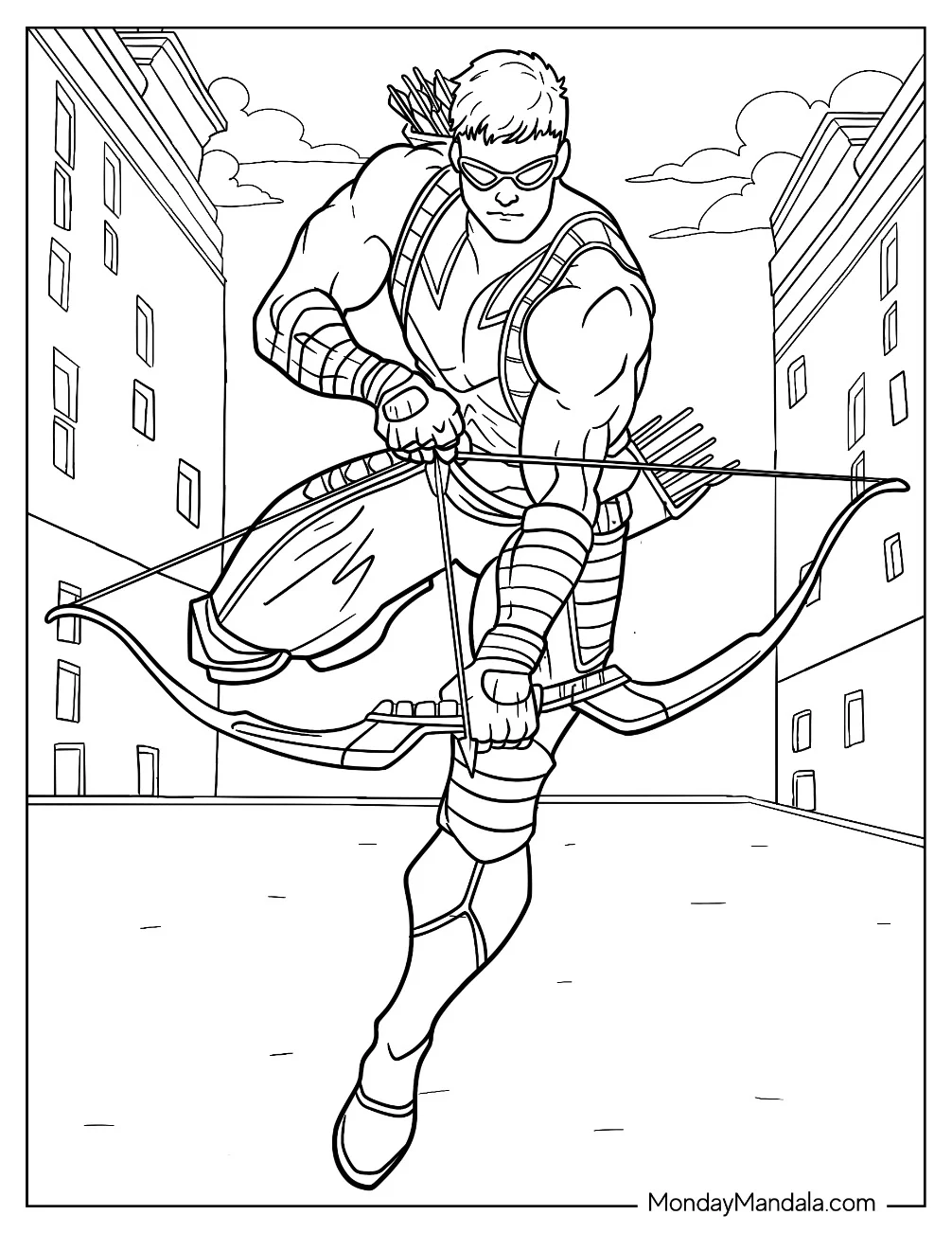 Muscular Hawkeye Coloring Page Loading Bow With Arrow coloring page — printable line art