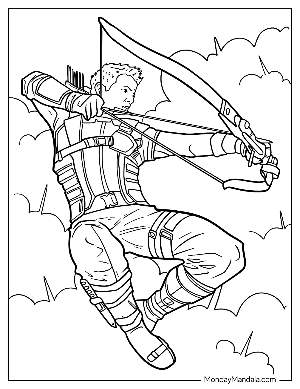 Realistic Hawkeye Coloring Page Jeremy Renner Shooting Arrow coloring page