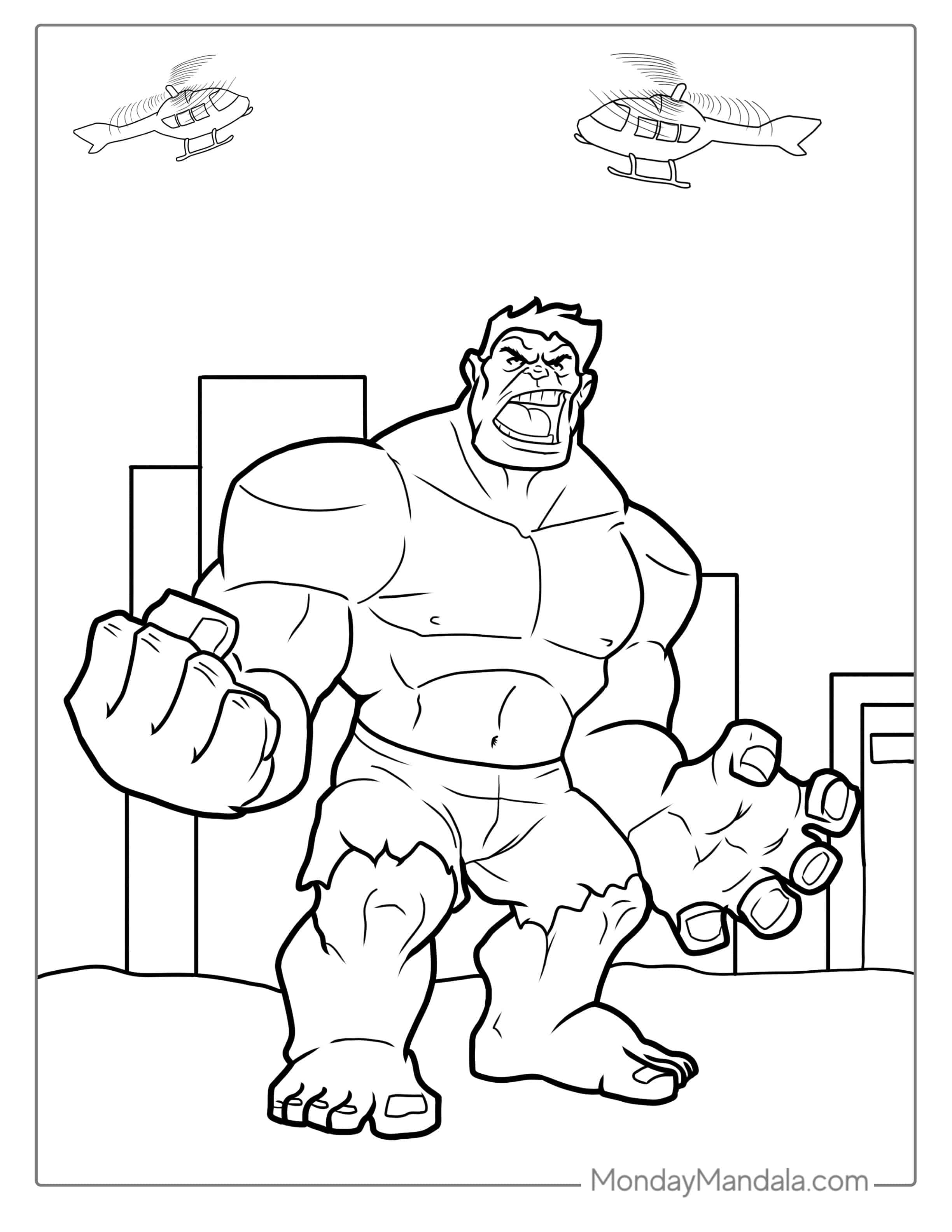 Angry Hulk Detailed For Adults coloring page — printable line art