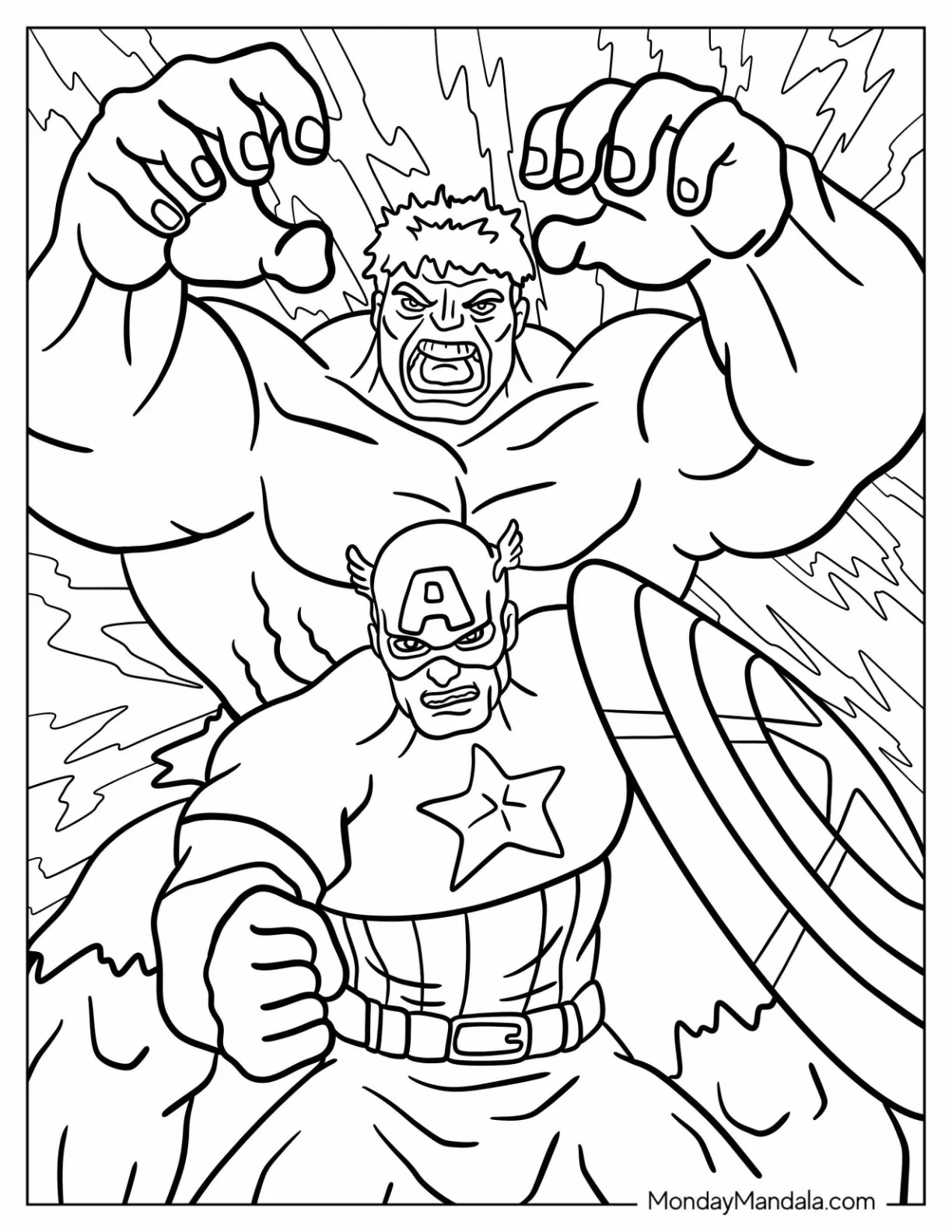 Captain America With Hulk Coloring Page In A Battle coloring page