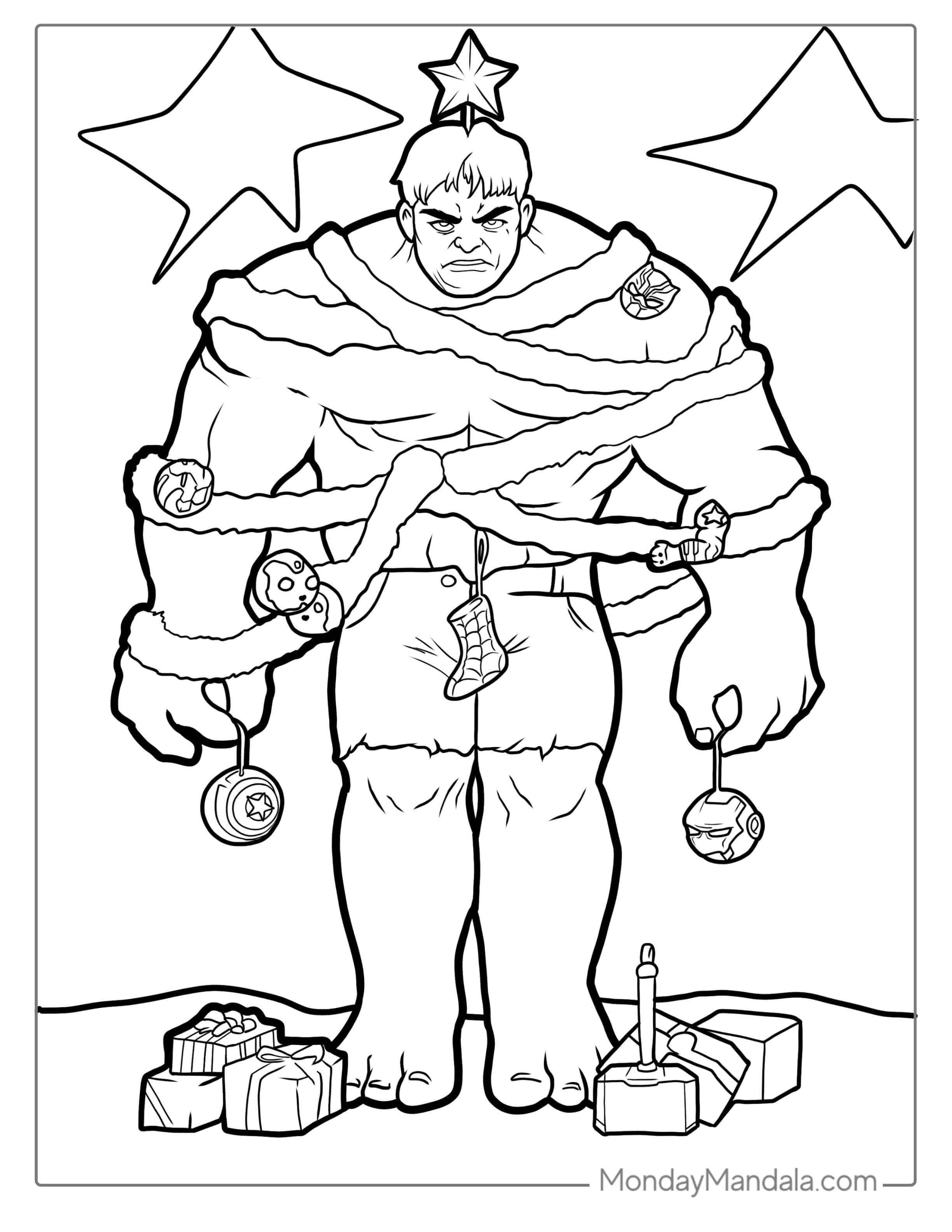 Christmas Hulk Coloring Page For Kids coloring page