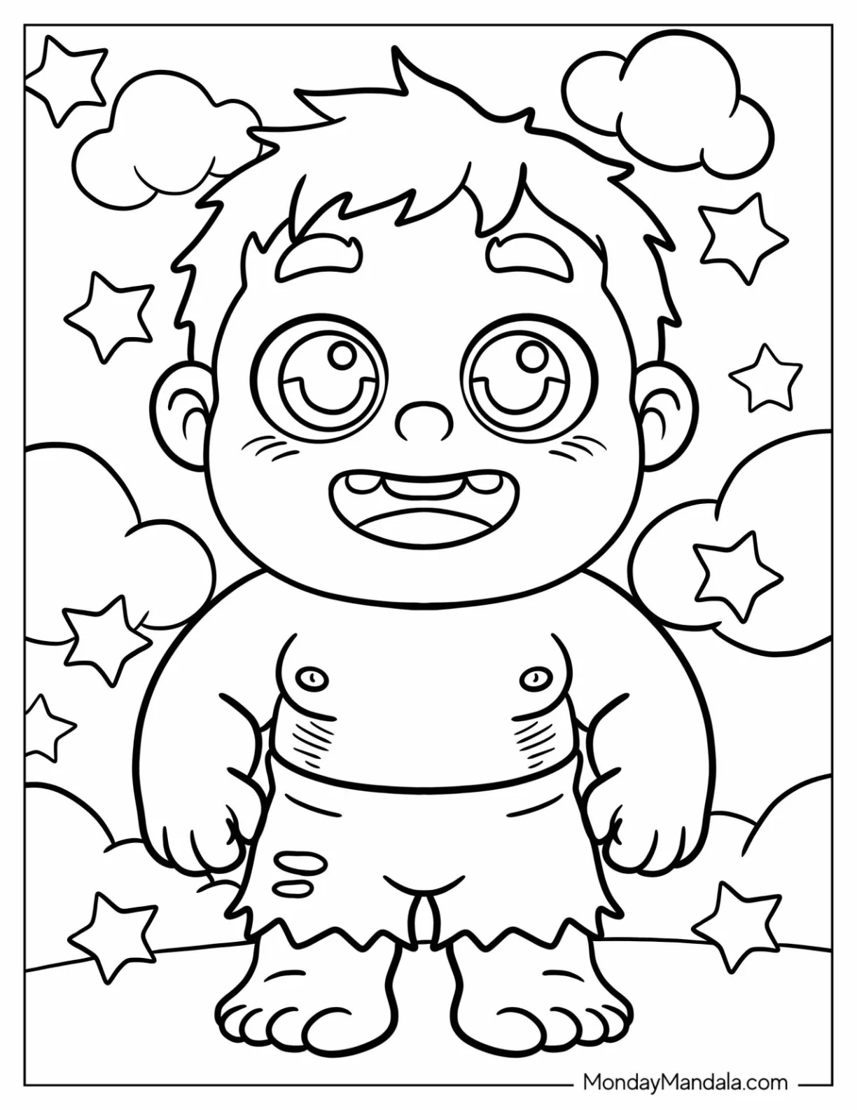 Dazzled Chibi Hulk Coloring Page In A Starry Sky For Preschoolers coloring page