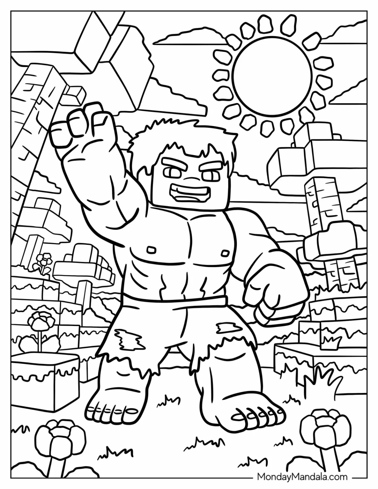 Happy Minecraft Hulk Coloring Page For Kids coloring page — printable line art