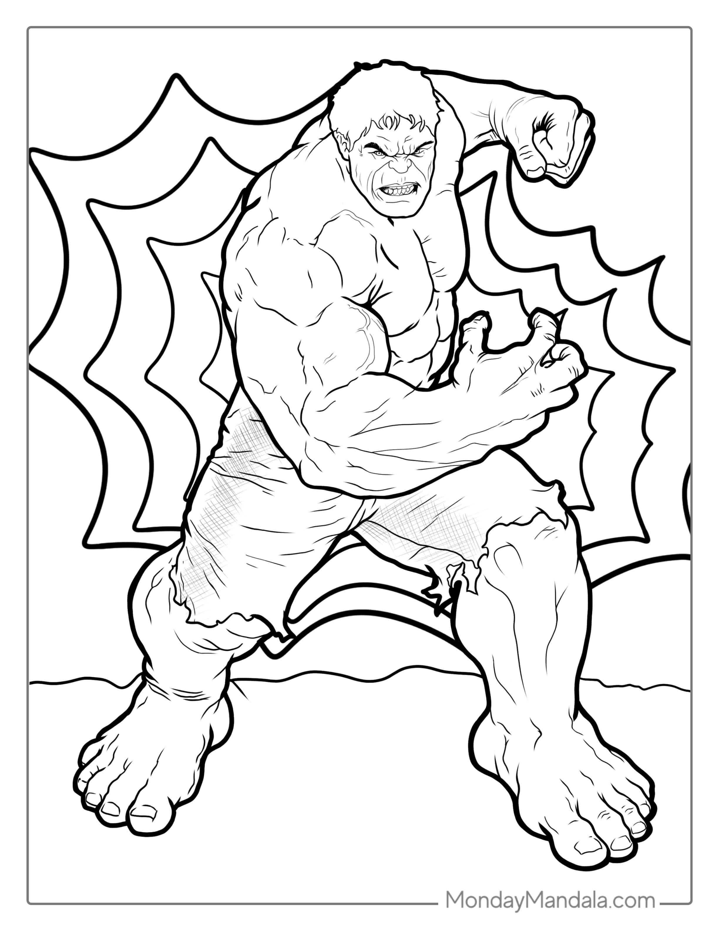 Highly Detailed Hulk Coloring For Adults coloring page — printable line art