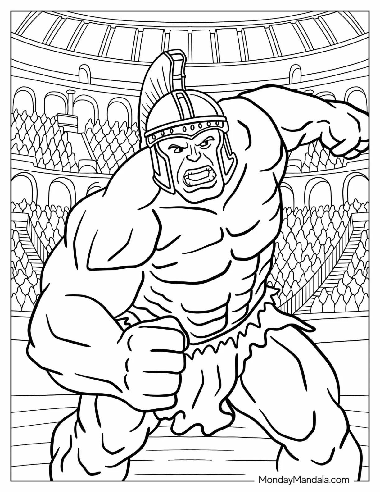 Hulk Coloring Page With Helmet Fighting In A Stadium coloring page