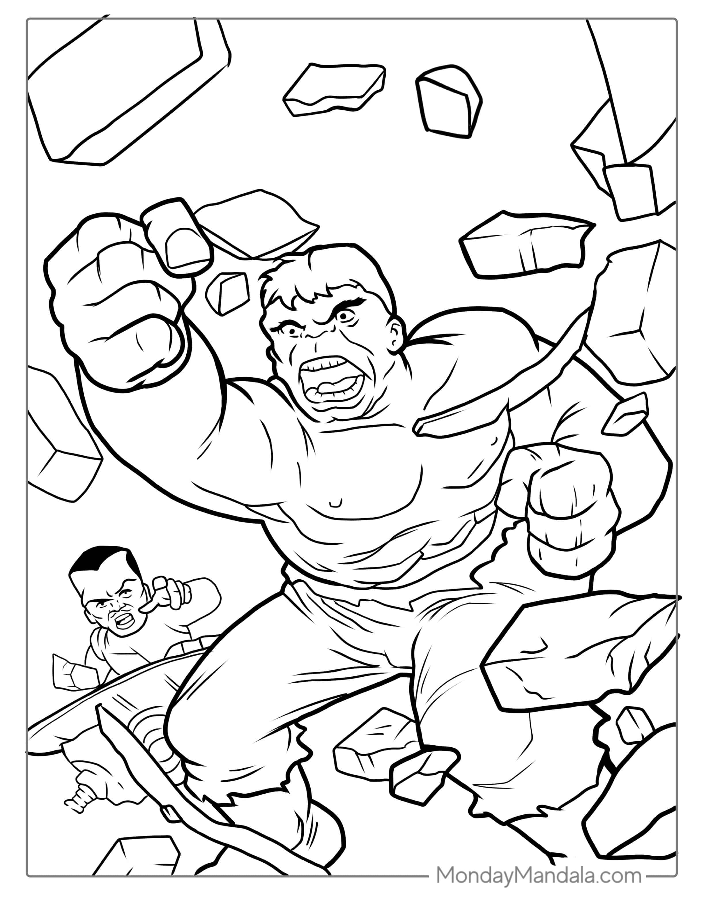 Hulk Smashing Through Wall Coloring Sheet coloring page