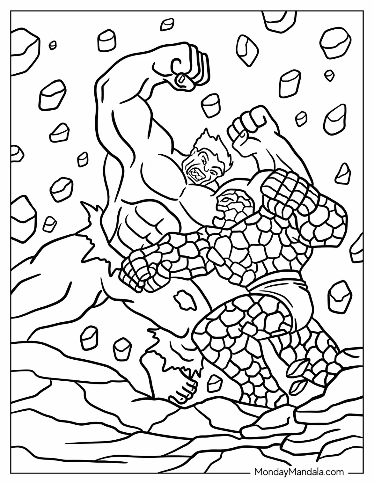 The Hulk Coloring Page Fighting The Thing Ben Grimm coloring page
