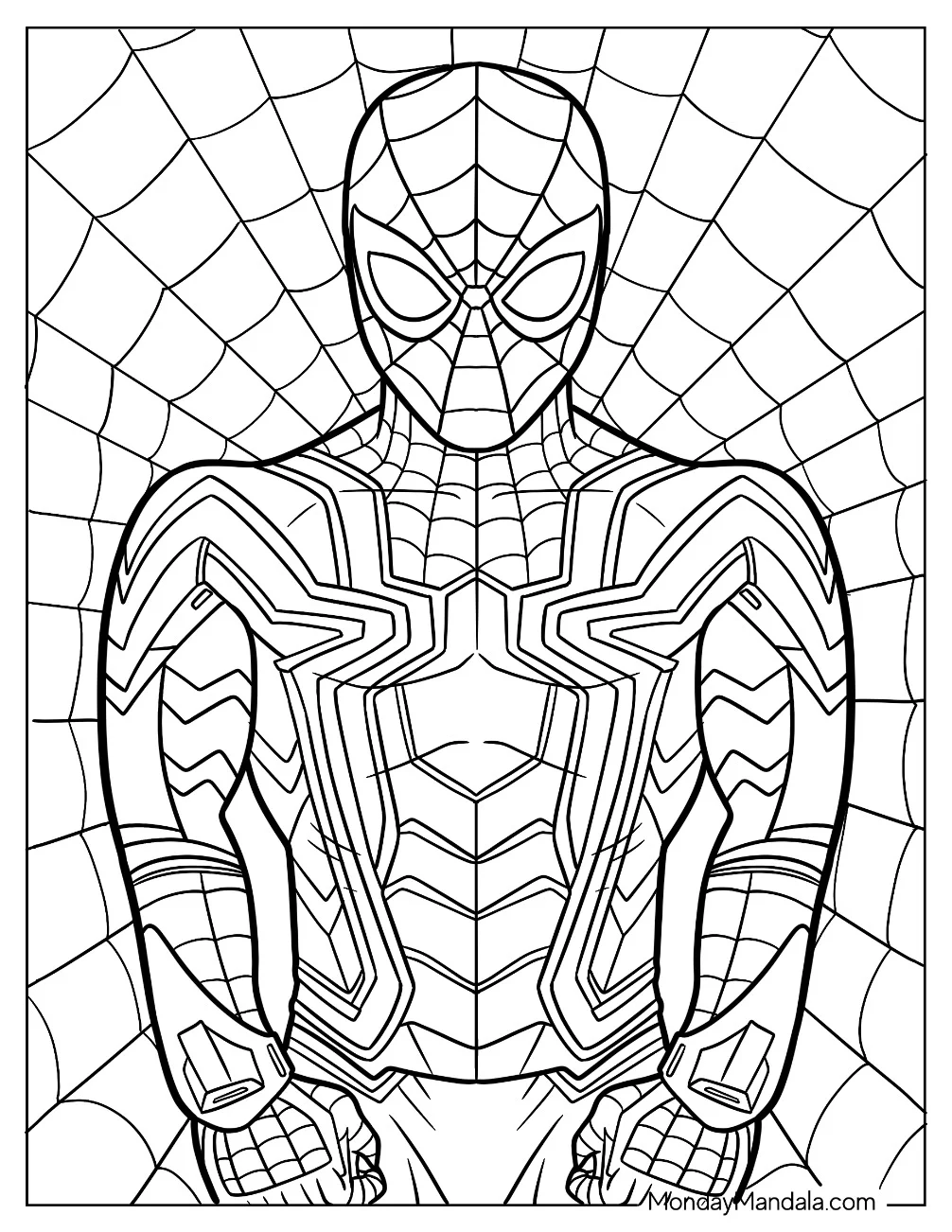 Iron Spider Coloring Page With Web Background coloring page