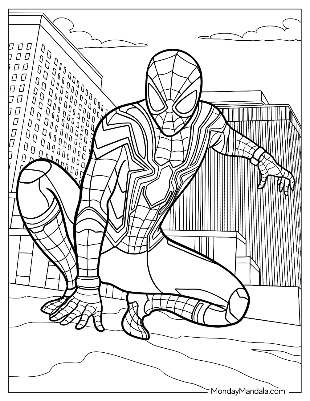 Iron Spider-Man Coloring Page In Iconic Superhero Pose coloring page