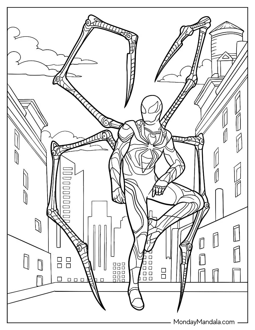 Iron Spider-Man Coloring Page Standing On Pincers coloring page