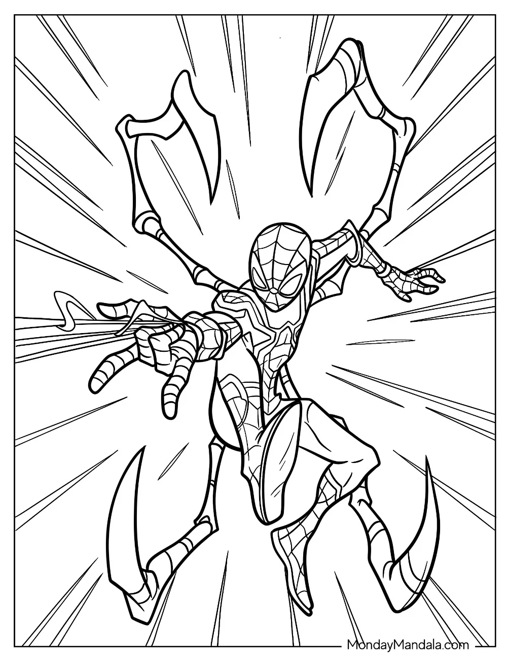 Iron Spider-Man Coloring Page With Pincers And Web coloring page