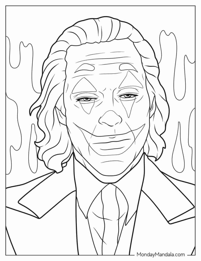 Close Up Of Joaquin Phoenix As Joker Coloring Sheet coloring page