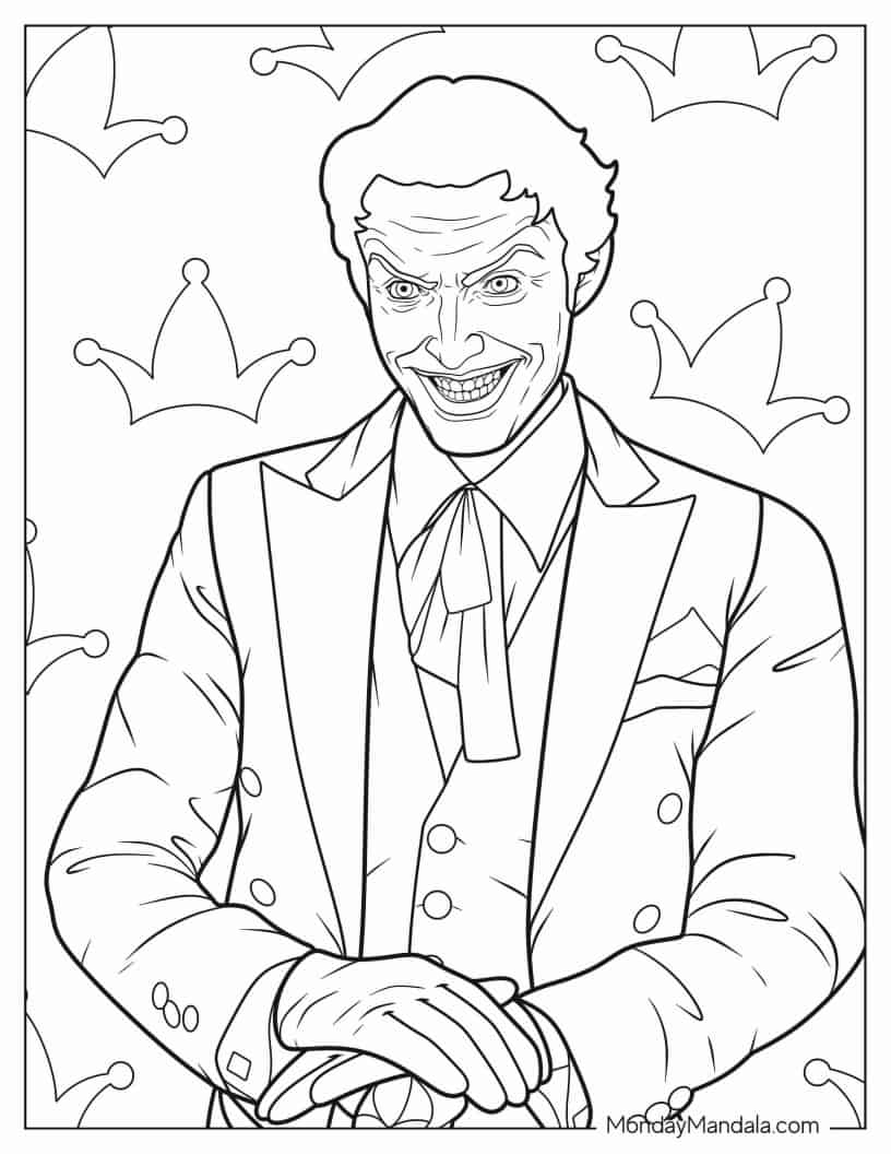 Coloring Sheet Of Joker With Creepy Smile coloring page