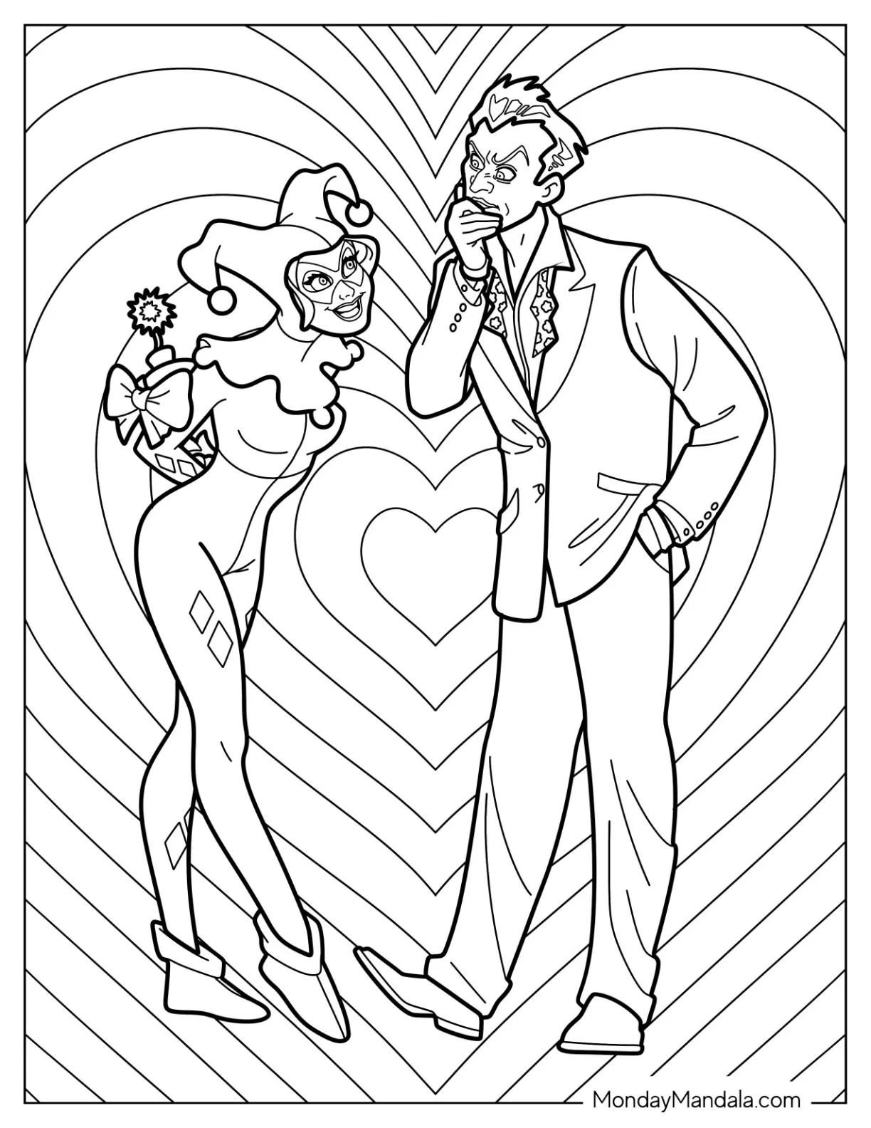 DC Comics Joker Coloring Page With Harley Quinn coloring page