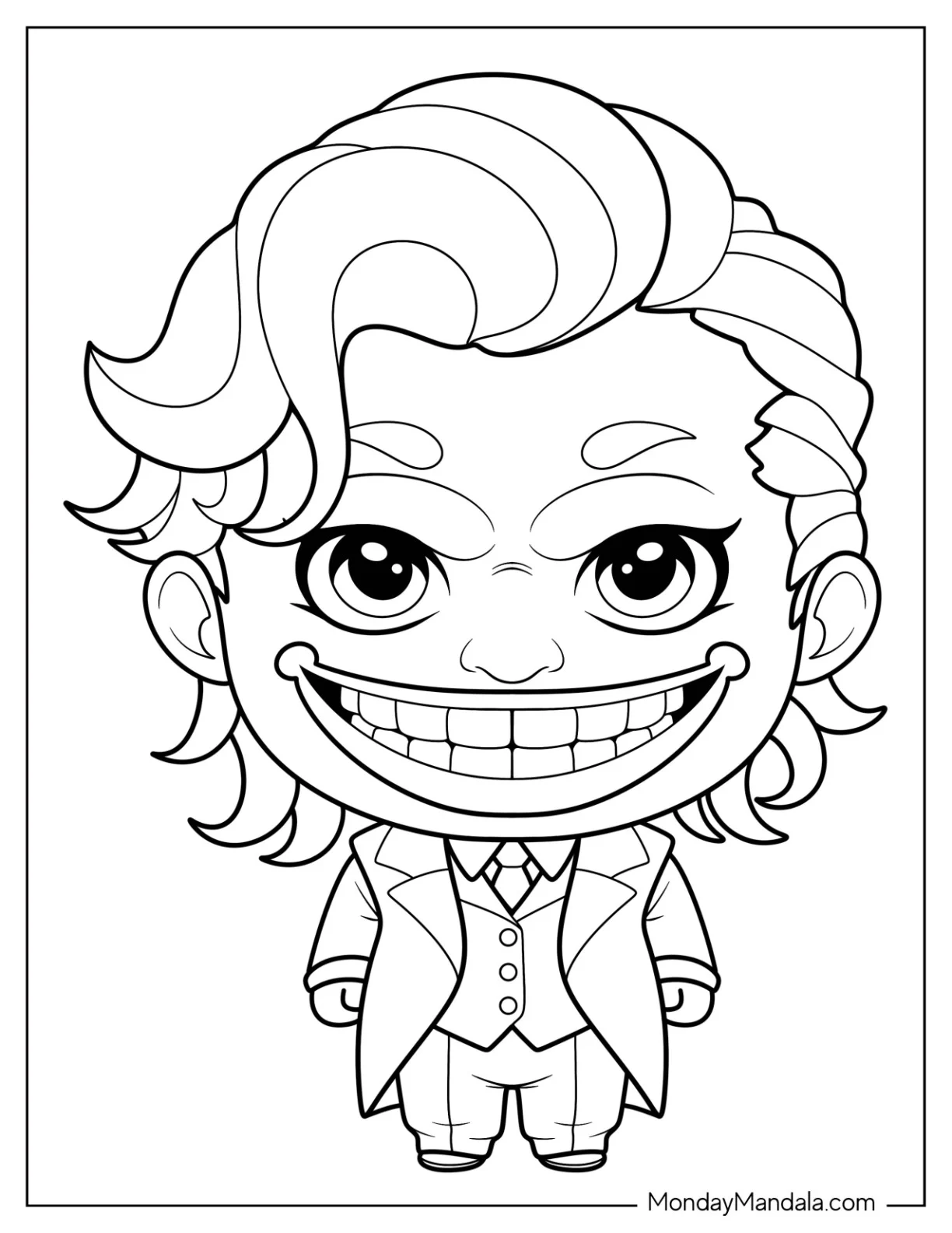 Easy Chibi Joker Coloring Page With Big Smile For Preschoolers coloring page