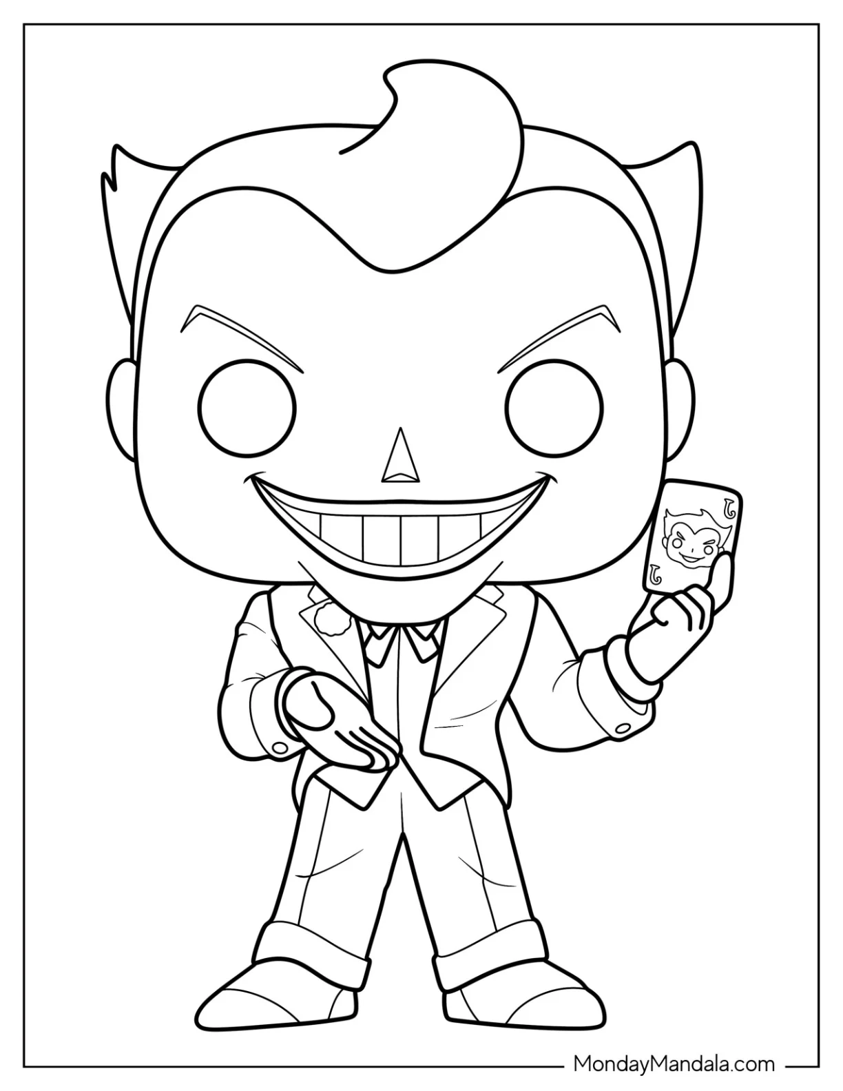 Evil Chibi Joker Coloring Page Holding Up A Joker Card For Kids coloring page
