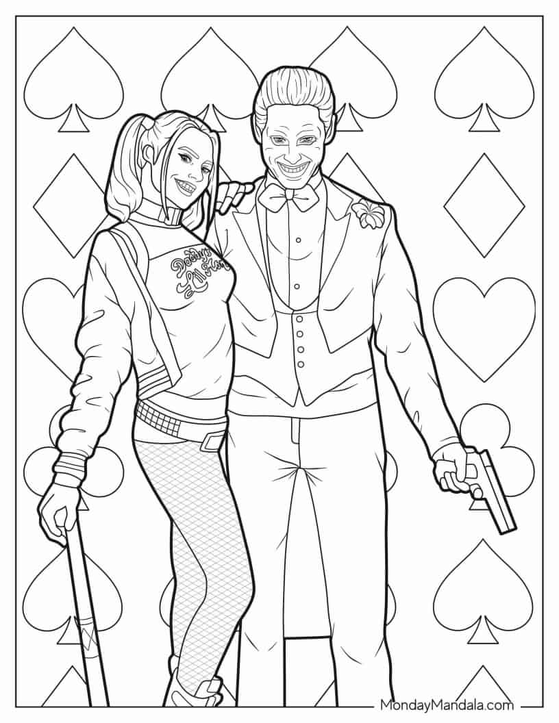 Harley Quinn And The Joker In Suicide Squad coloring page