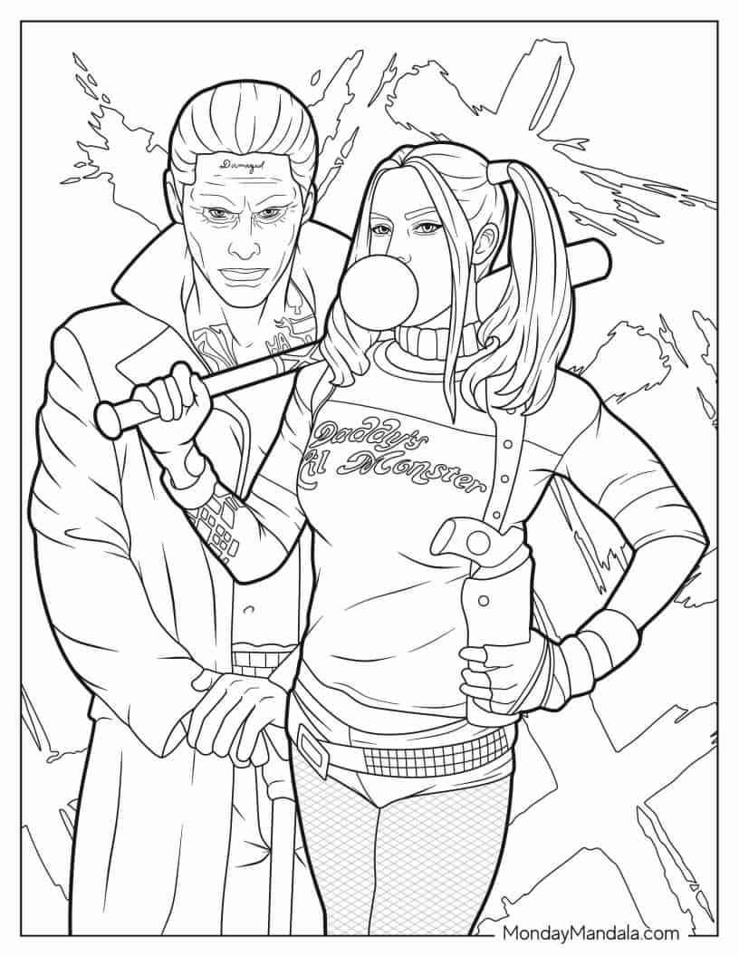 Jared Leto_s Joker With Margot Robbie_s Harley Quinn Coloring Page coloring page