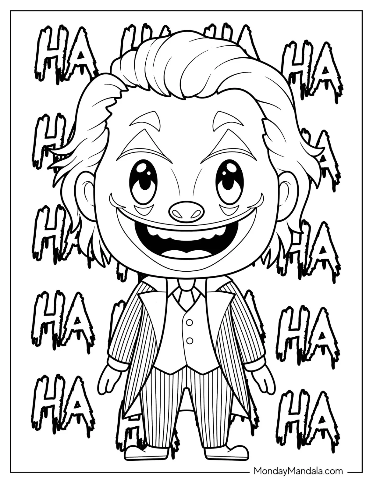 Kawaii Chibi Joker Coloring Sheet For Kids coloring page