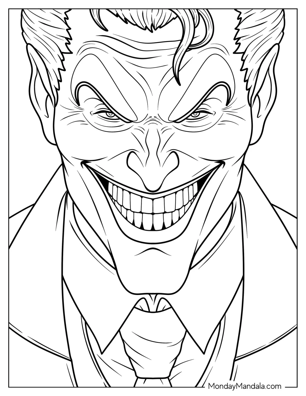 Terrifying Joker Coloring Page Grinning coloring page