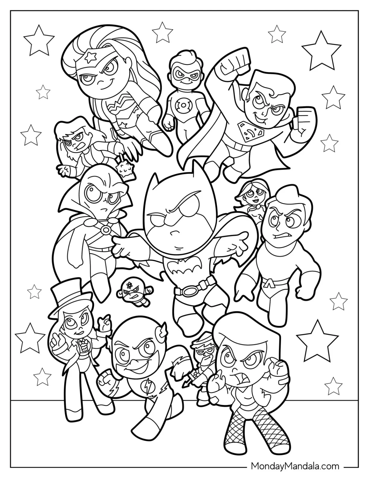 Chibi Justice League Coloring Page Of Heroes For Kids coloring page