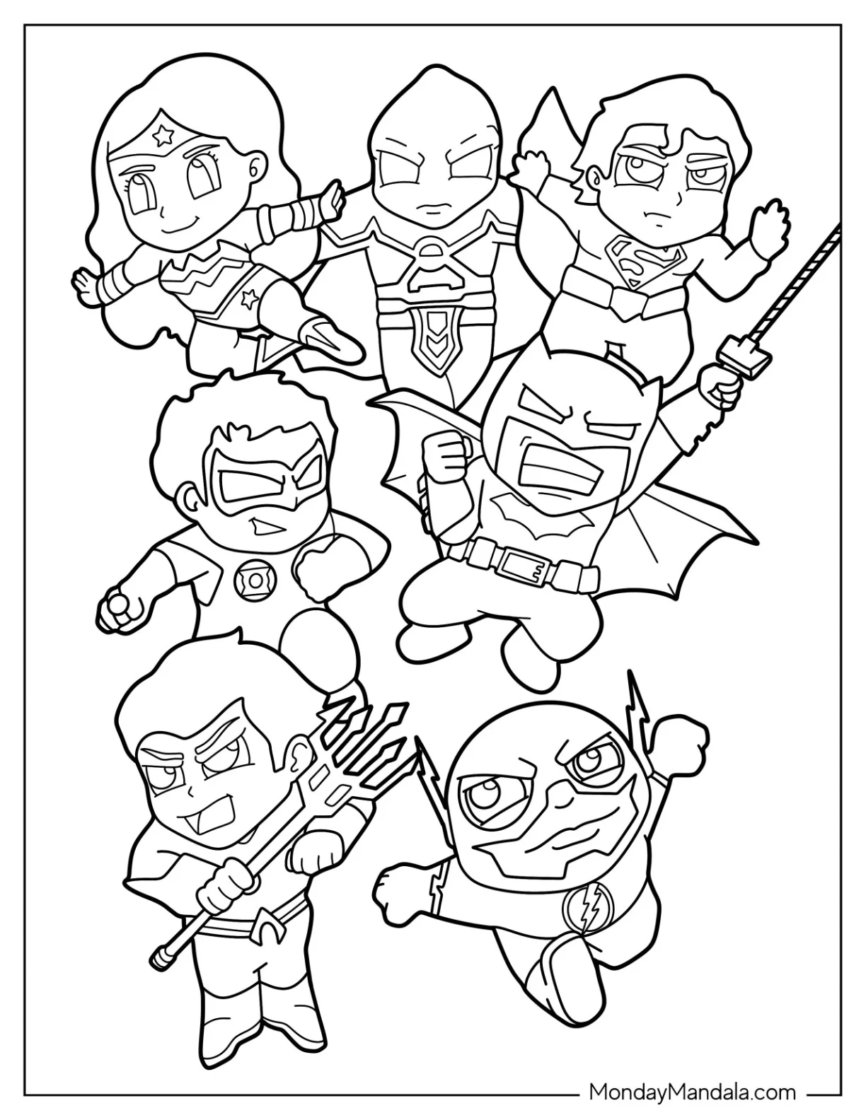 Easy Kawaii Justice League Coloring Page For Preschoolers coloring page