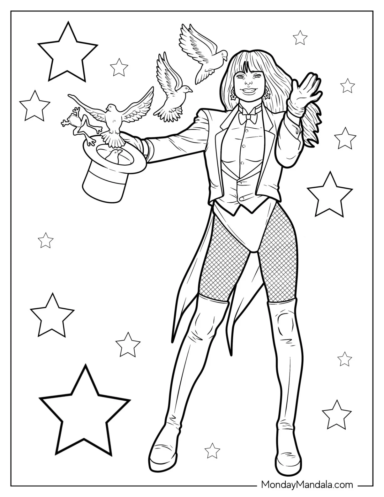 Justice League Coloring Page Of Zatanna Performing Magic coloring page