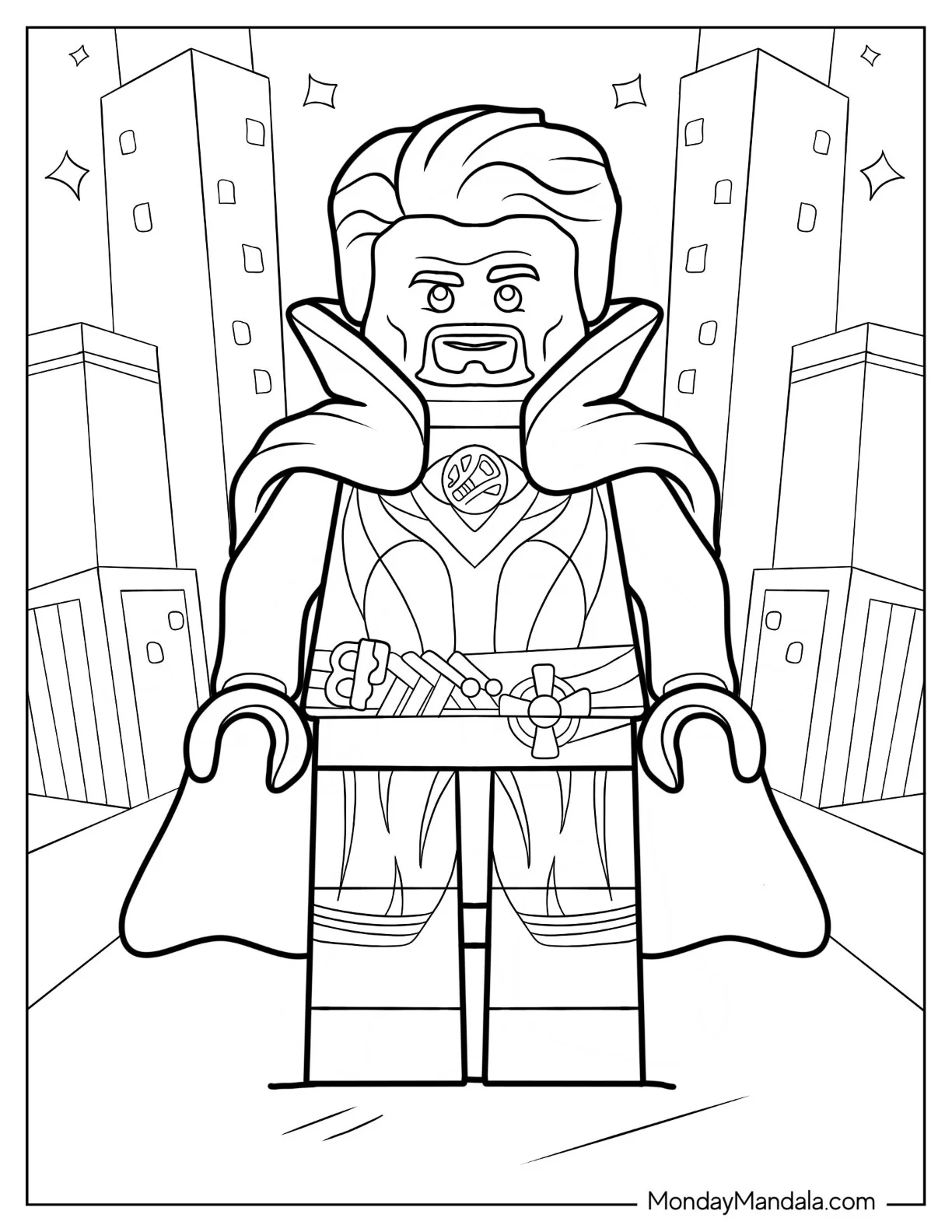 Detailed Lego Doctor Strange Coloring Page coloring page — printable line art