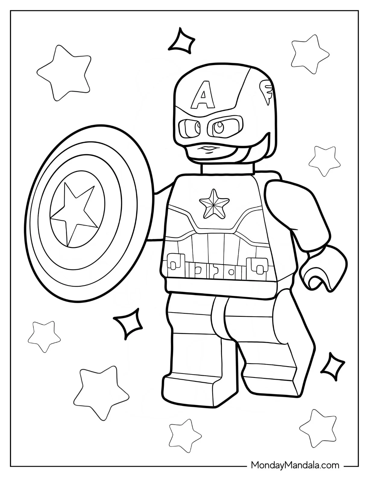 Lego Avengers Coloring Page Of Captain America Holding Shield coloring page — printable line art