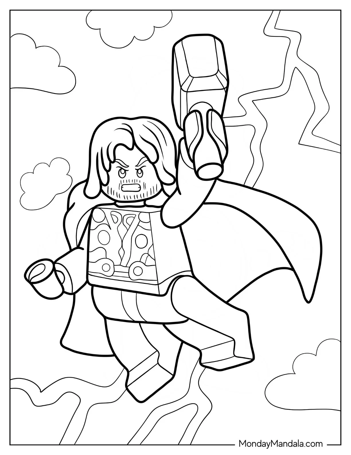 Lego Avengers Coloring Page Of Thor With Hammer Summoning Lightning coloring page