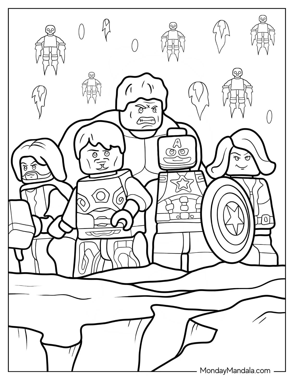 Original Lego Avengers Coloring Page Of Iron Man, Captain America, Hulk, And Black Widow coloring page