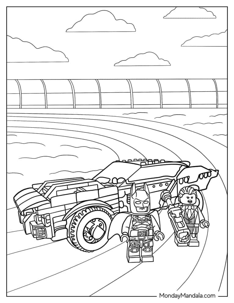 Lego Alfred And Batman With Batmobile coloring page