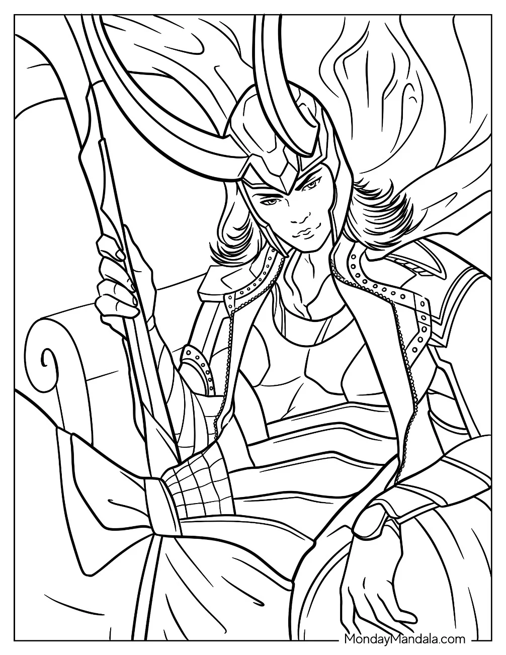 Anime Loki Sitting On His Throne Coloring Page For Kids coloring page