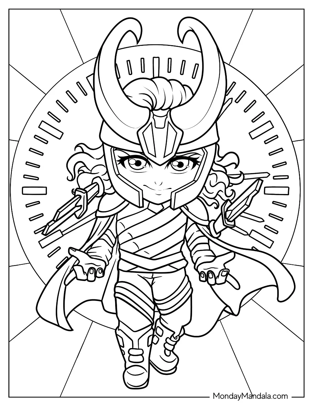 Cute Chibi Loki Coloring Page For Kids coloring page — printable line art