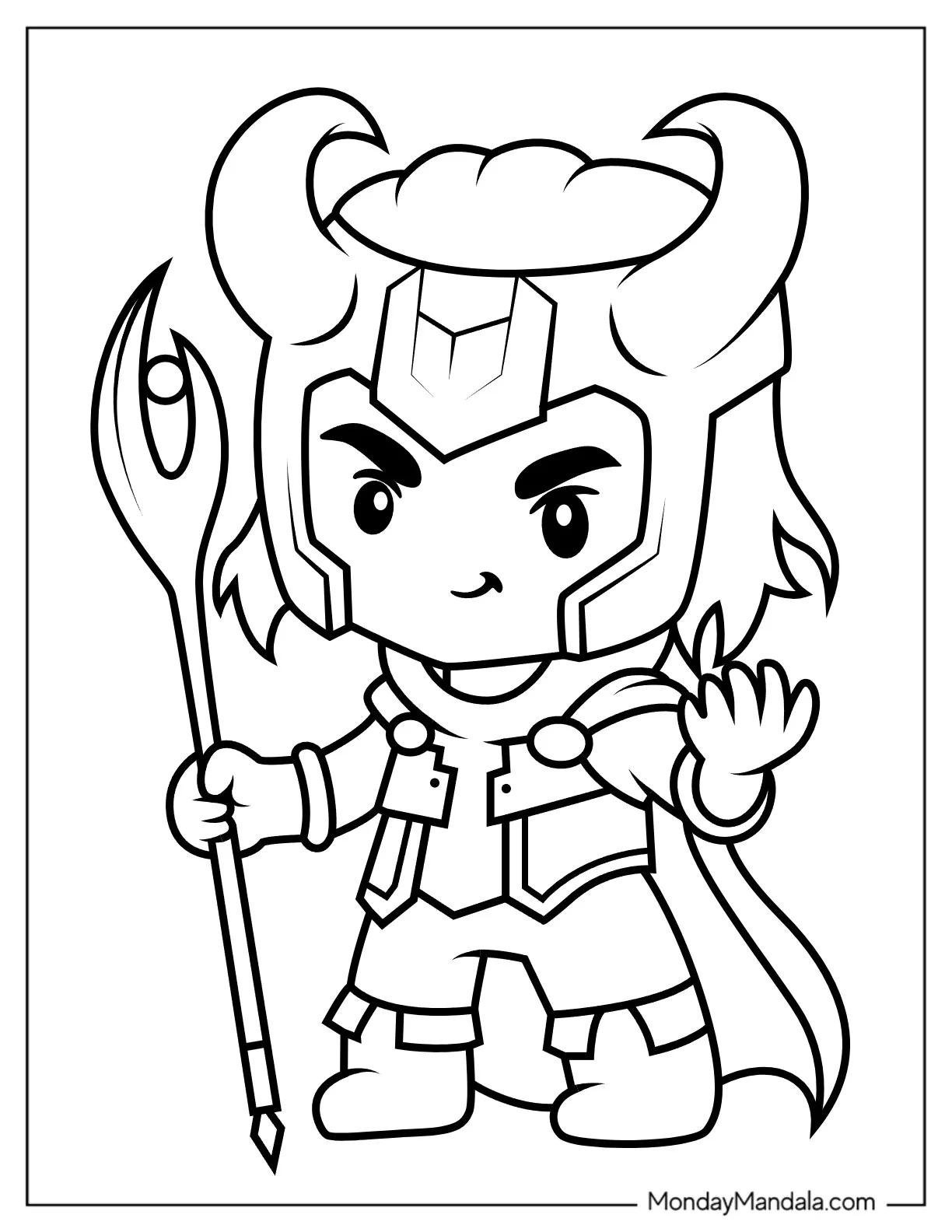 Easy Chibi Loki Smirking Coloring Page For Preschoolers coloring page — printable line art