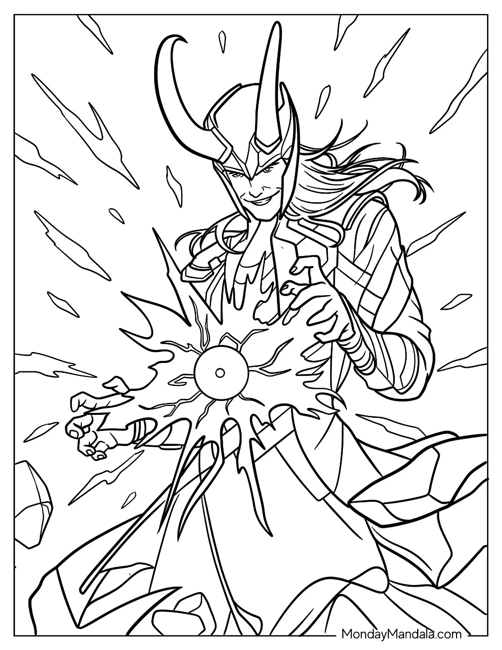 Loki Summoning His Powers Coloring Sheet coloring page — printable line art