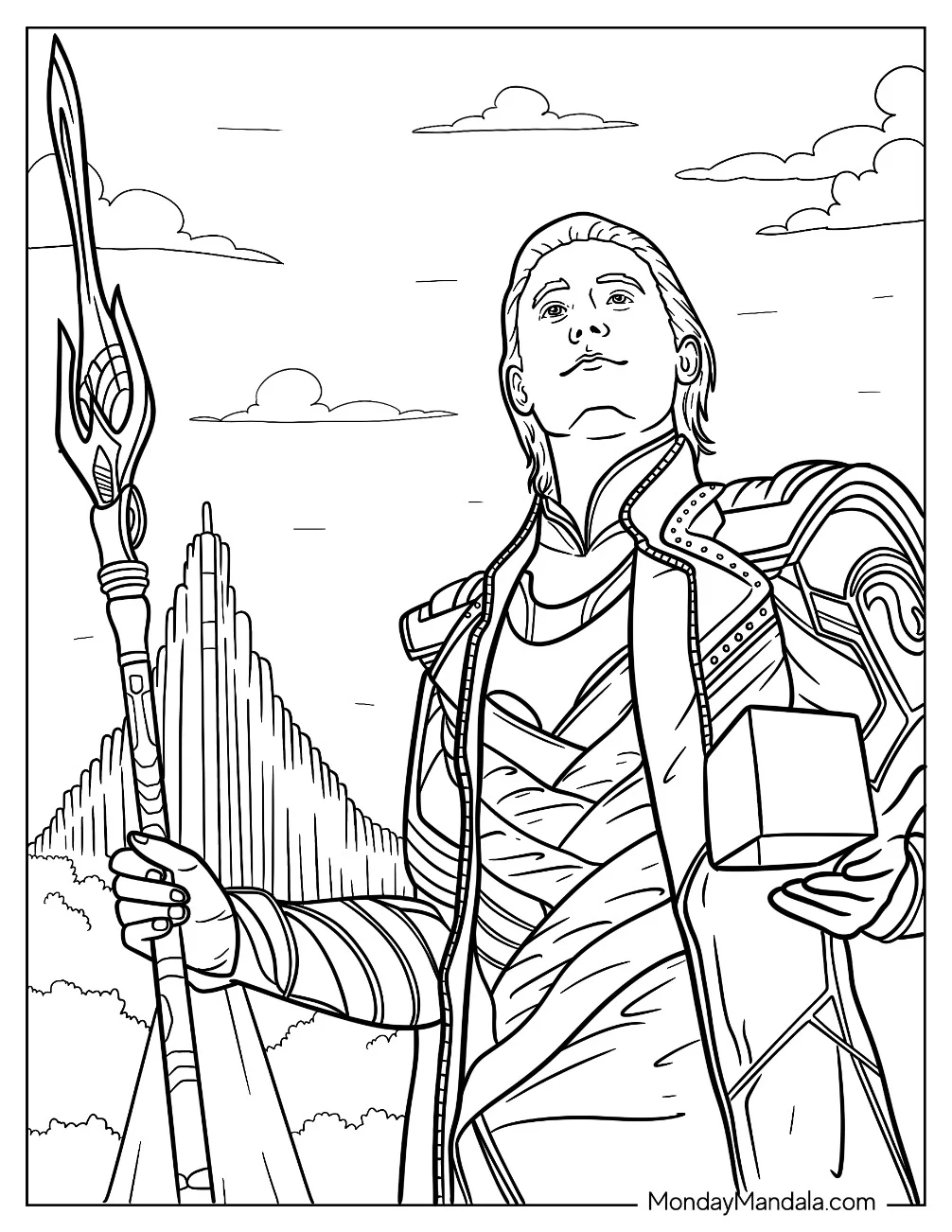 Loki With The Tesseract In Asgard Coloring Page coloring page