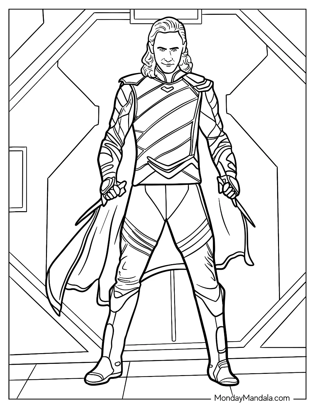 Smirking Loki Holding Daggers coloring page
