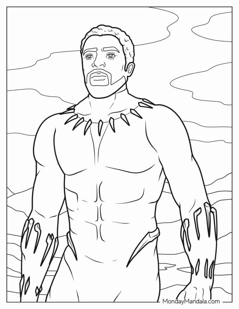 Coloring Page Of Black Panther With Mask Off coloring page