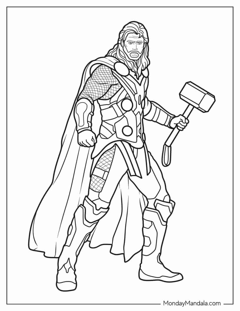 Coloring Page Of Thor Holding Hammer coloring page
