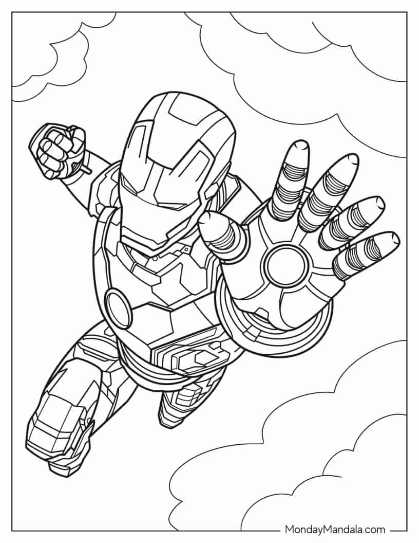 Iron Man Flying In The Sky coloring page