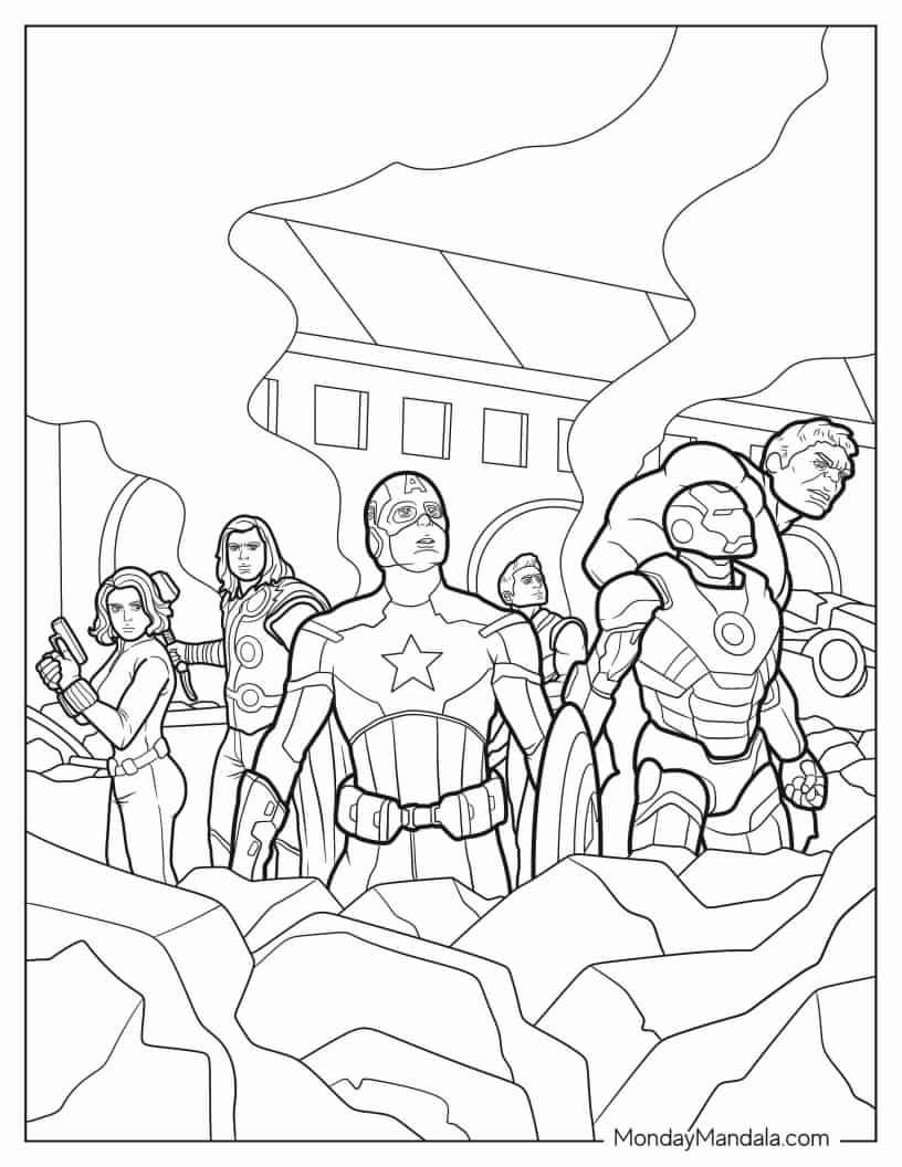 The Avengers Fighting Enemy To Color coloring page