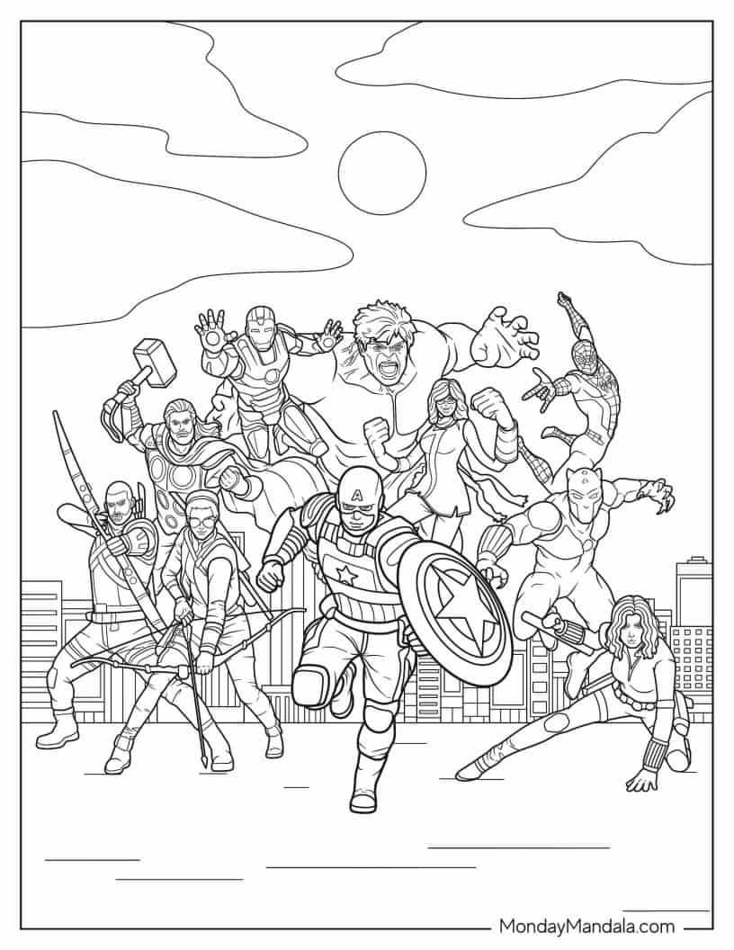 The Avengers Team To Color coloring page