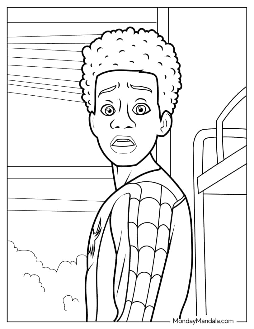 Close Up Of Miles Morales Coloring Sheet coloring page