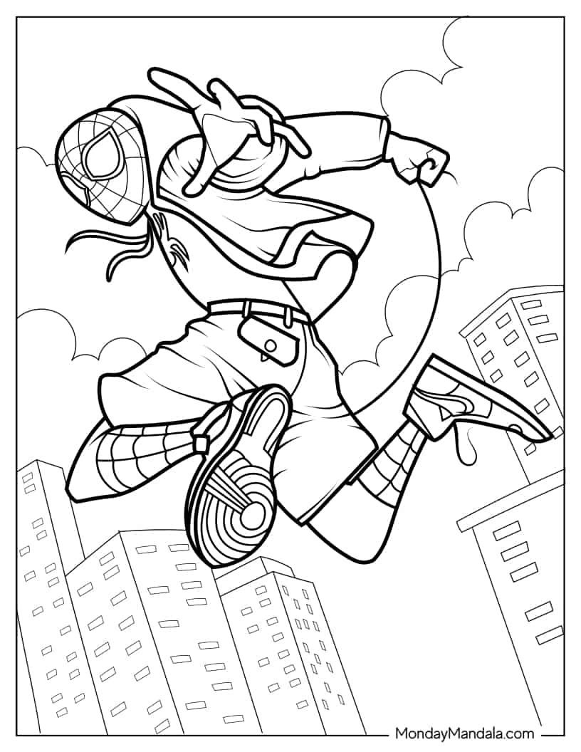 Coloring Sheet Of Miles Morales Spider-Man Into The Spider-Verse coloring page