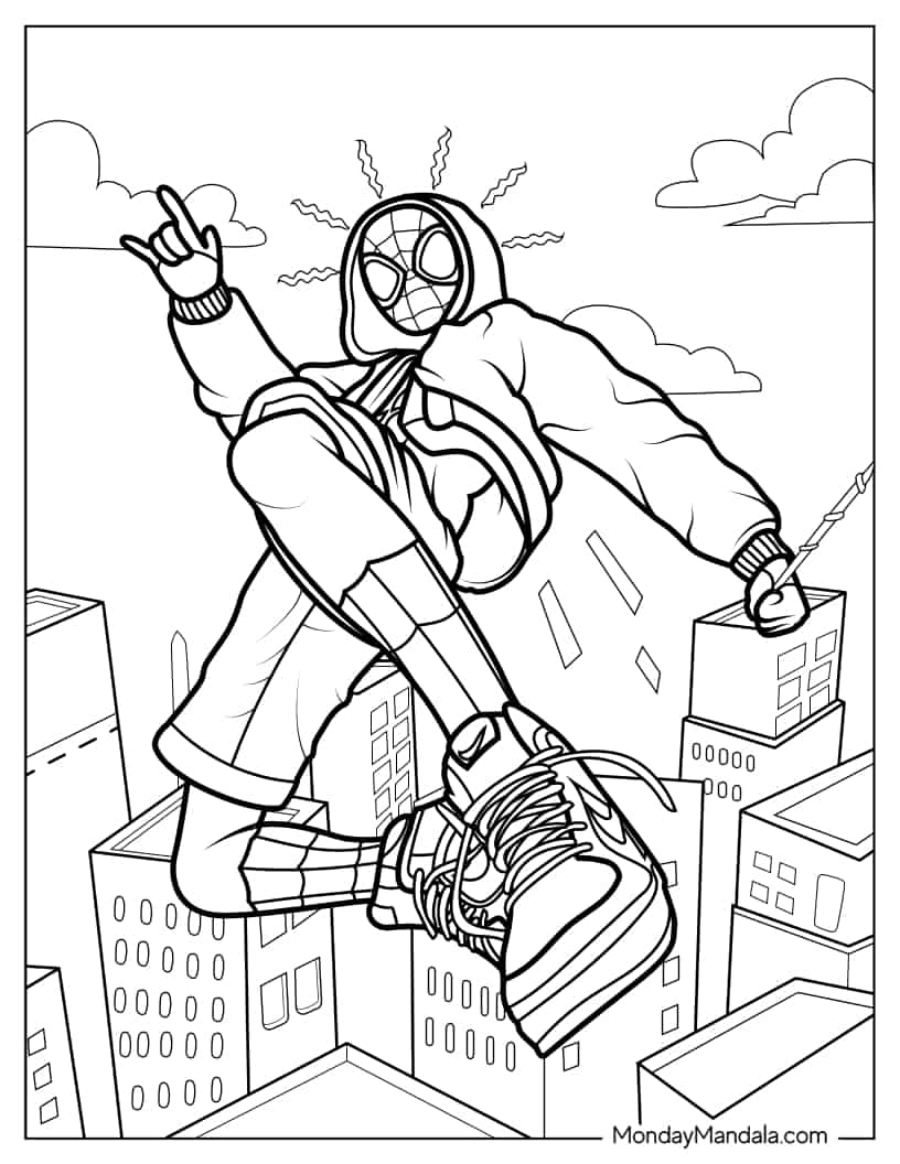 Detailed Miles Morales In The Air Coloring Page coloring page
