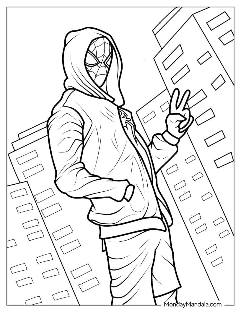 Miles Morales Doing Peace Sign coloring page