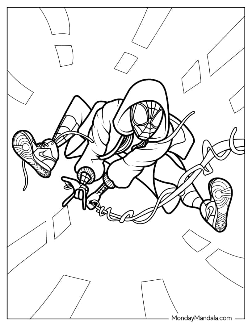 Miles Morales Shooting Spider Web coloring page