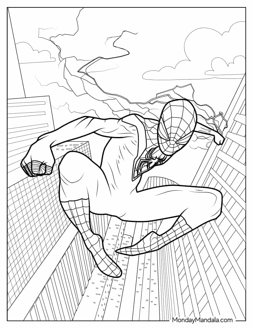 Miles Morales Spider-Man With Lightning Coloring Sheet coloring page